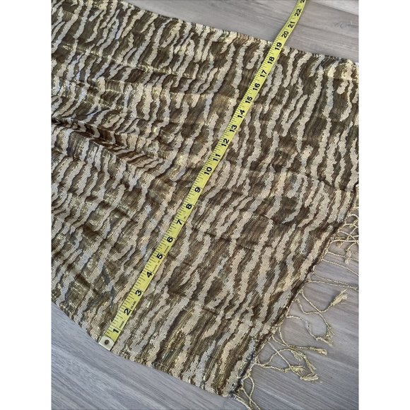 ANIMAL PRINT Scarf Brown Gold Metallic Fringe Wrap Shawl Zebra Viscose New - Picture 8 of 11
